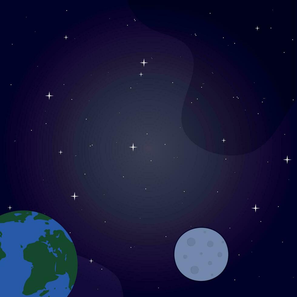 Space graphic vector illustration with planet earth, moon and stars.
