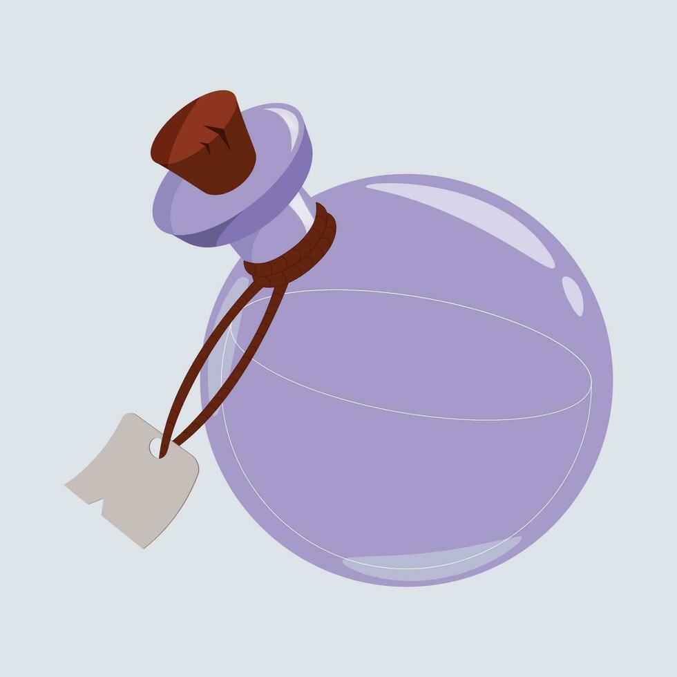 Graphic vector illustration of a purple flask with a label.