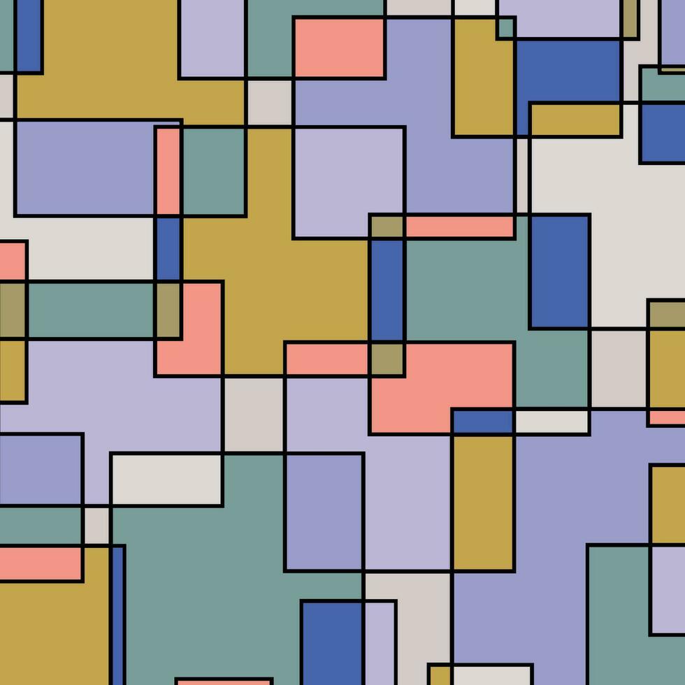 Graphic abstract vector illustration from colorful squares and black lines.