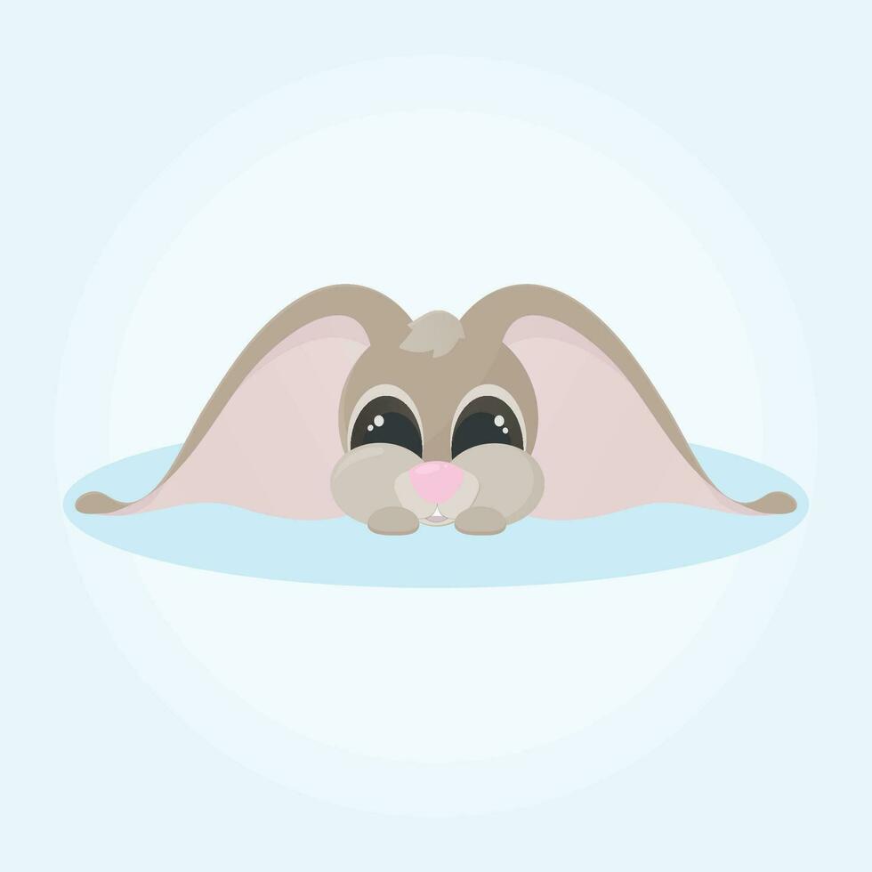 Graphic vector illustration of a rabbit with big ears on a blue background.