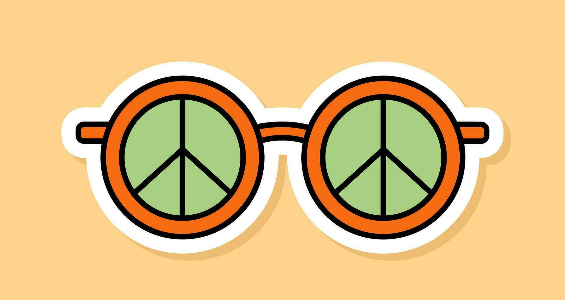 Vector Retro Glasses sticker isolated on yellow background. 70s style cartoon icon white contour