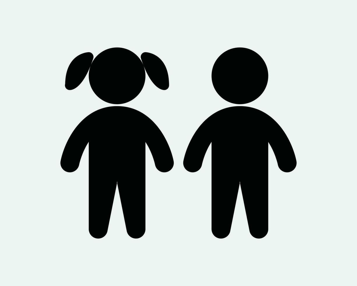 Children Icon. Girl Boy Kid Kids Child Toddler Male Female Friends Siblings Son Daughter. Black White Sign Symbol Artwork Graphic Clipart EPS Vector