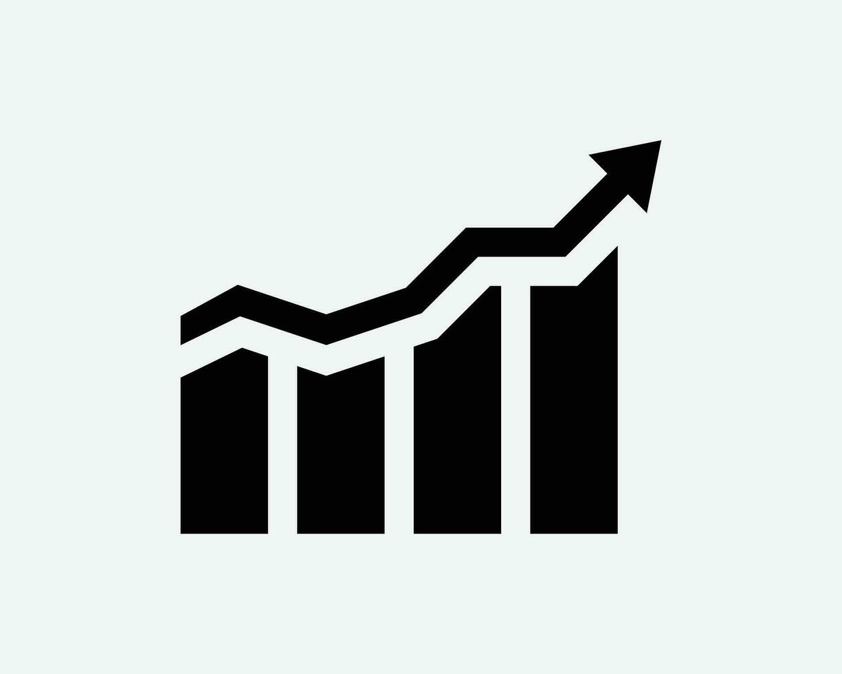 Bar Chart Growth Icon. Business Sales Profits Progress Finance Economy Market Rise Sign Symbol Black Artwork Graphic Illustration Clipart EPS Vector