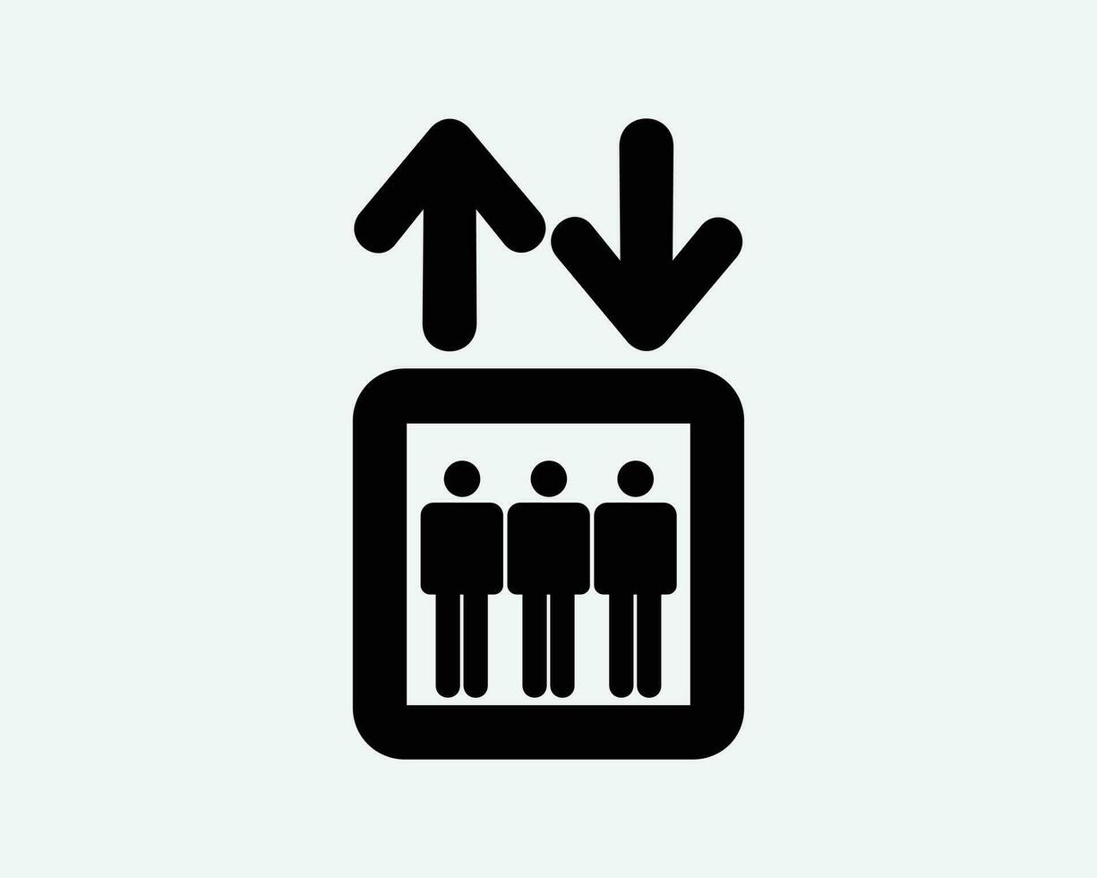 Elevator Icon. Lift Arrow Up Down Person People Building Lobby Information Signage Sign Symbol Black Artwork Graphic Illustration Clipart EPS Vector