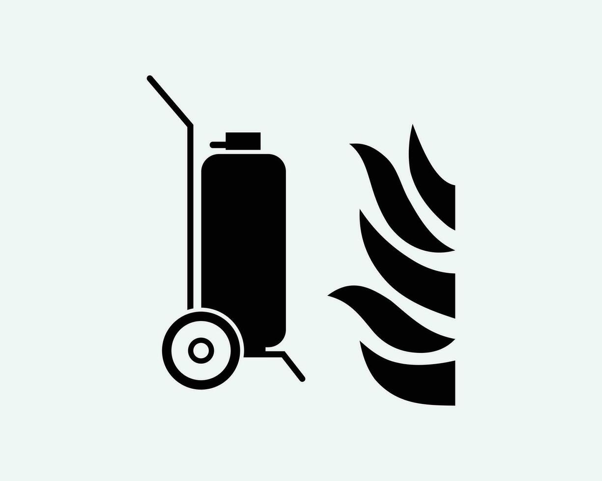 Wheeled Portable Fire Extinguisher Suppression Equipment Black White Silhouette Sign Symbol Icon Clipart Graphic Artwork Pictogram Illustration Vector