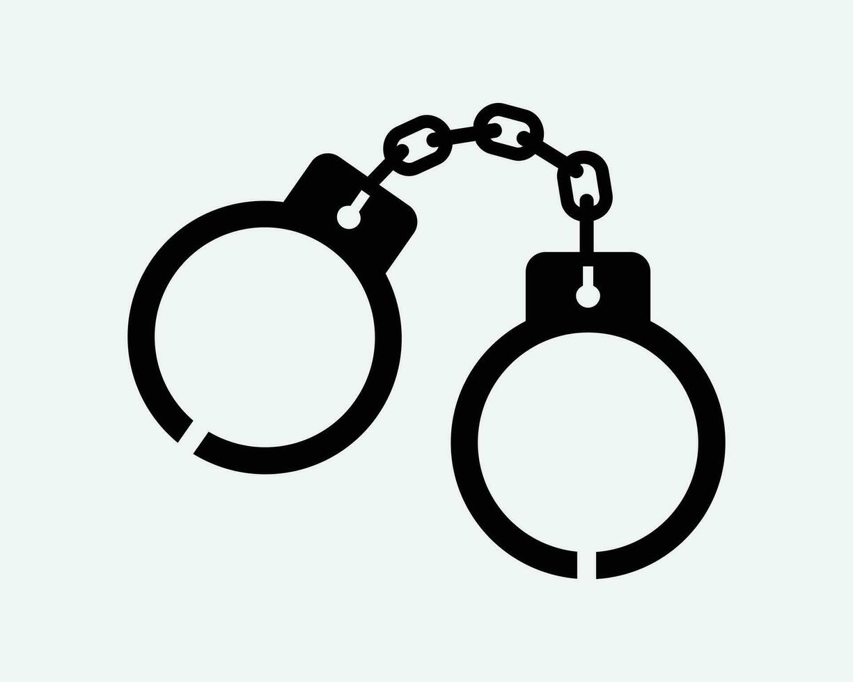 Handcuffs Icon. Cuff Slavery Crime Criminal Justice Prison Jail Custody Bondage Slave Sign Symbol Black Artwork Graphic Illustration Clipart EPS Vector