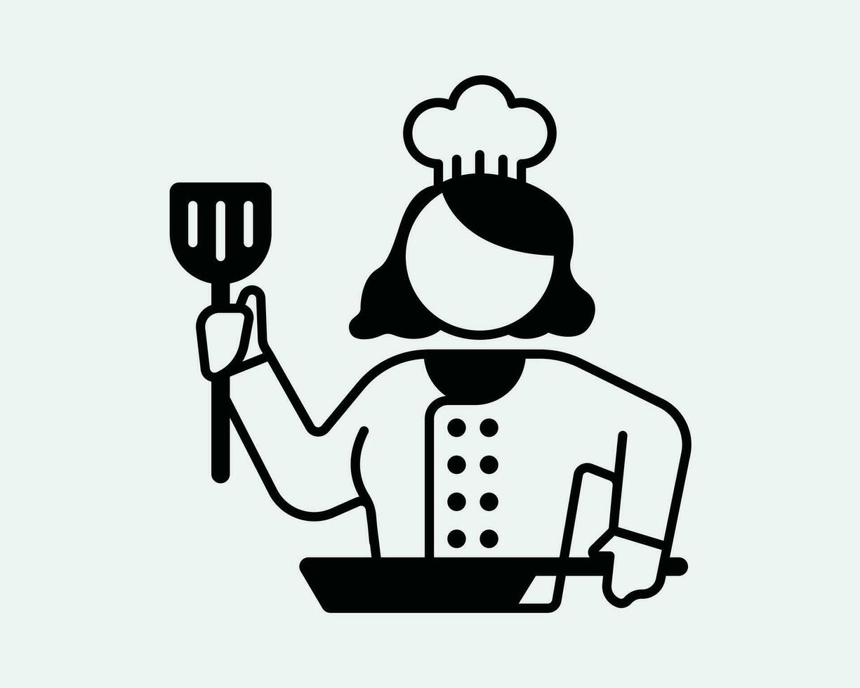 hembra cocinero icono. dama mujer niña cocinar cocina dibujos animados personaje restaurante. negro blanco firmar símbolo ilustración obra de arte gráfico clipart eps vector