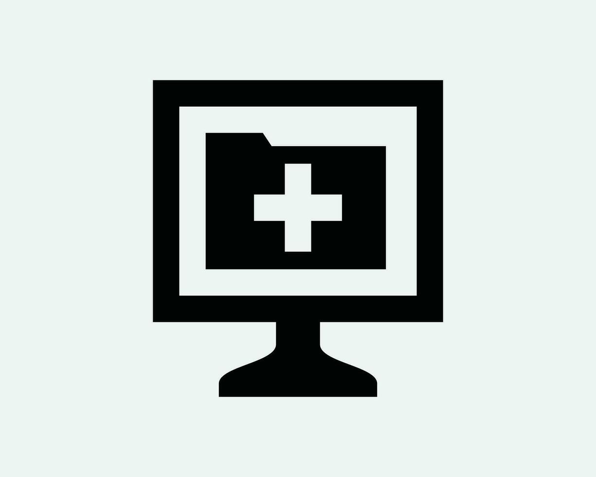 Electronic Health Record Icon. Medical Patient Information File Folder Report Computer Screen Sign Symbol Artwork Graphic Illustration Clipart Vector