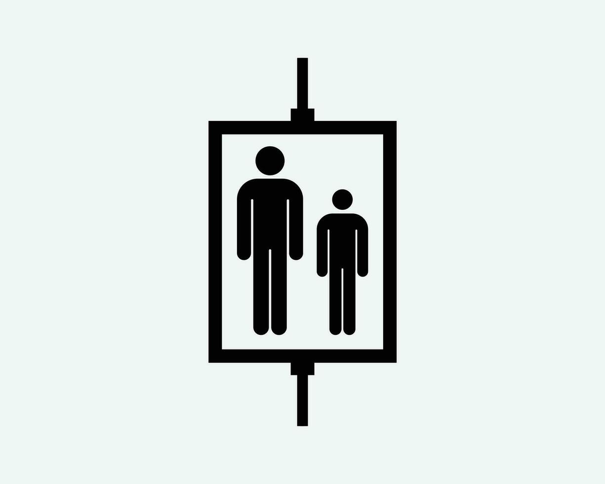 Elevator Lift Man Stick Figure Up Down Person People Icon Black White Silhouette Symbol Sign Graphic Clipart Artwork Illustration Pictogram Vector