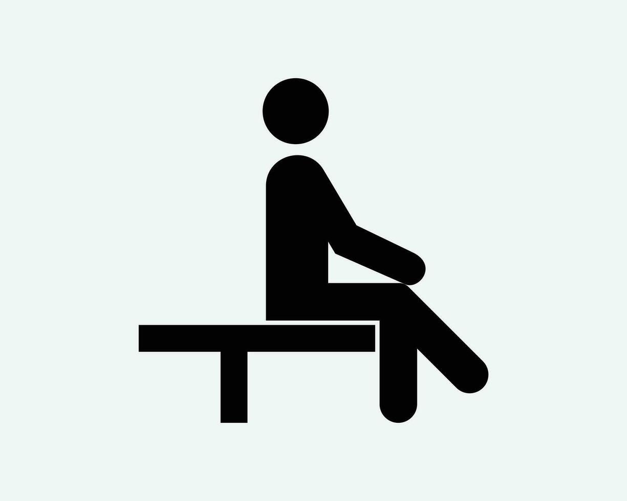 hombre sentado sentar banco silla cruzar pierna descansando descanso pensando icono negro blanco silueta símbolo firmar gráfico clipart obra de arte ilustración pictograma vector