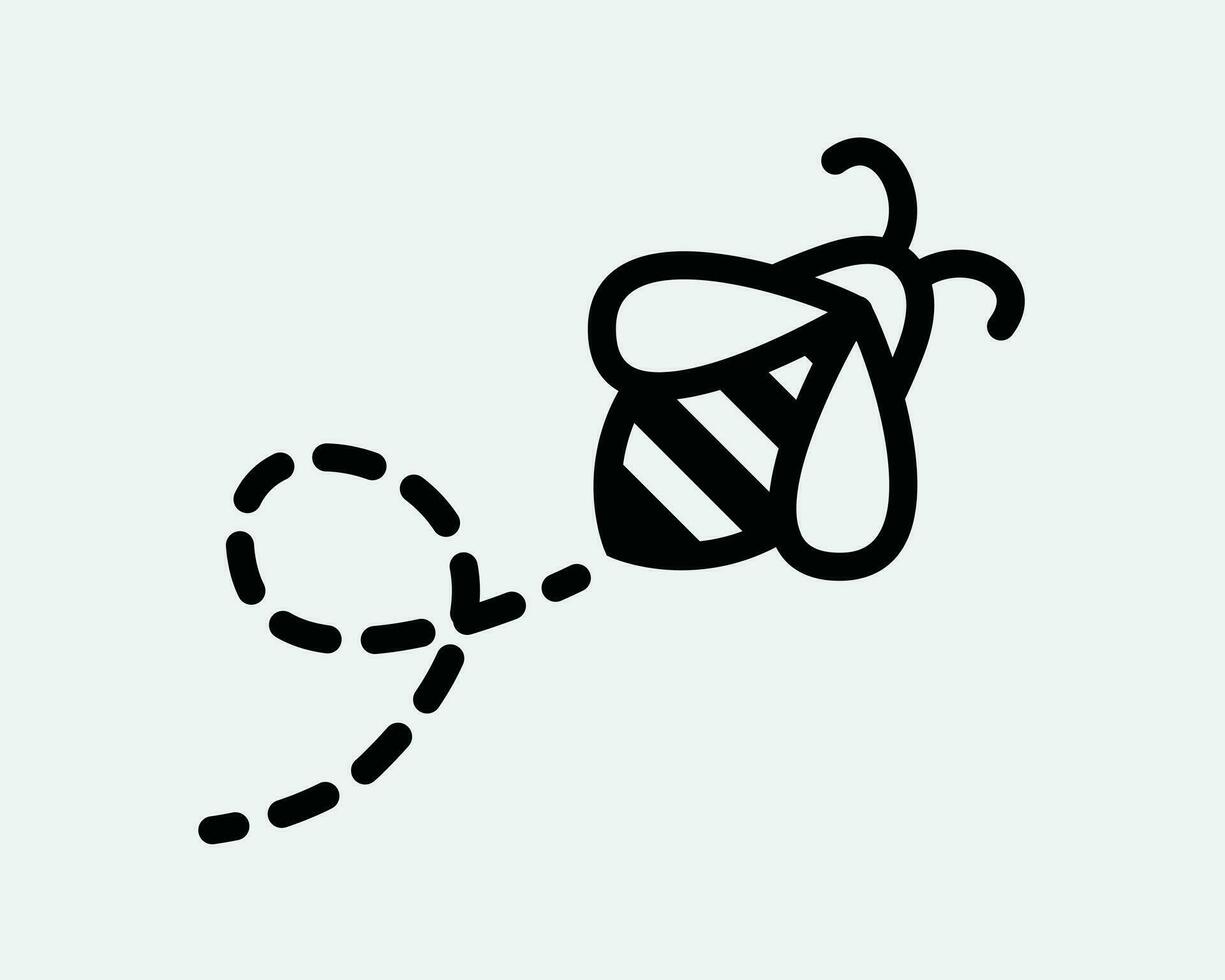 Flying Bee Dotted Line Icon. Insect Fly Flight Path Symbol. Honey Honeybee Buzz Route Journey Sign Black Vector Graphic Illustration Clipart Cricut