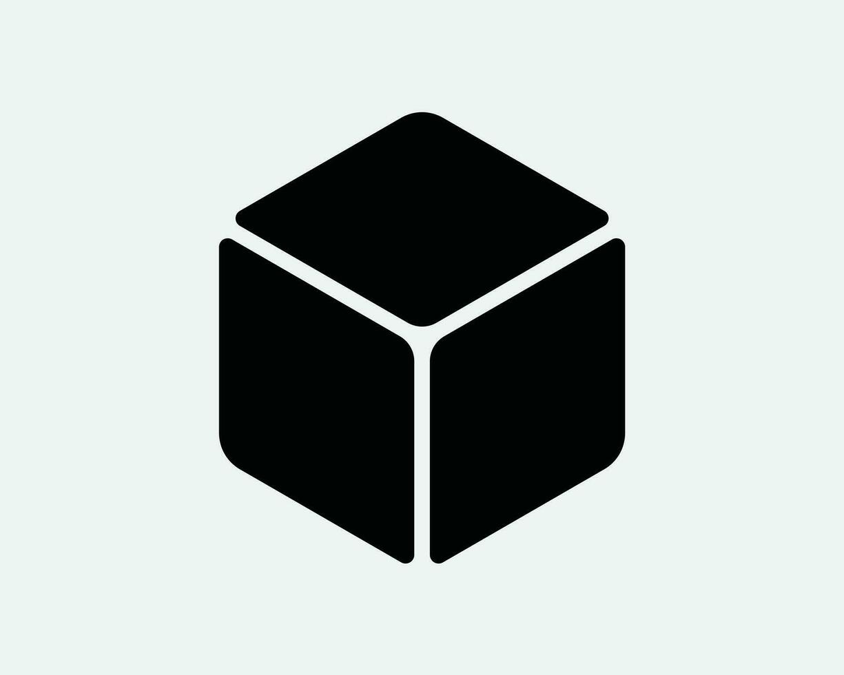 3D Cube Icon. Square Box Geometry Geometric Shape Block Brick Polygon Object Black Sign Symbol Artwork Graphic Illustration Clipart Vector Cricut