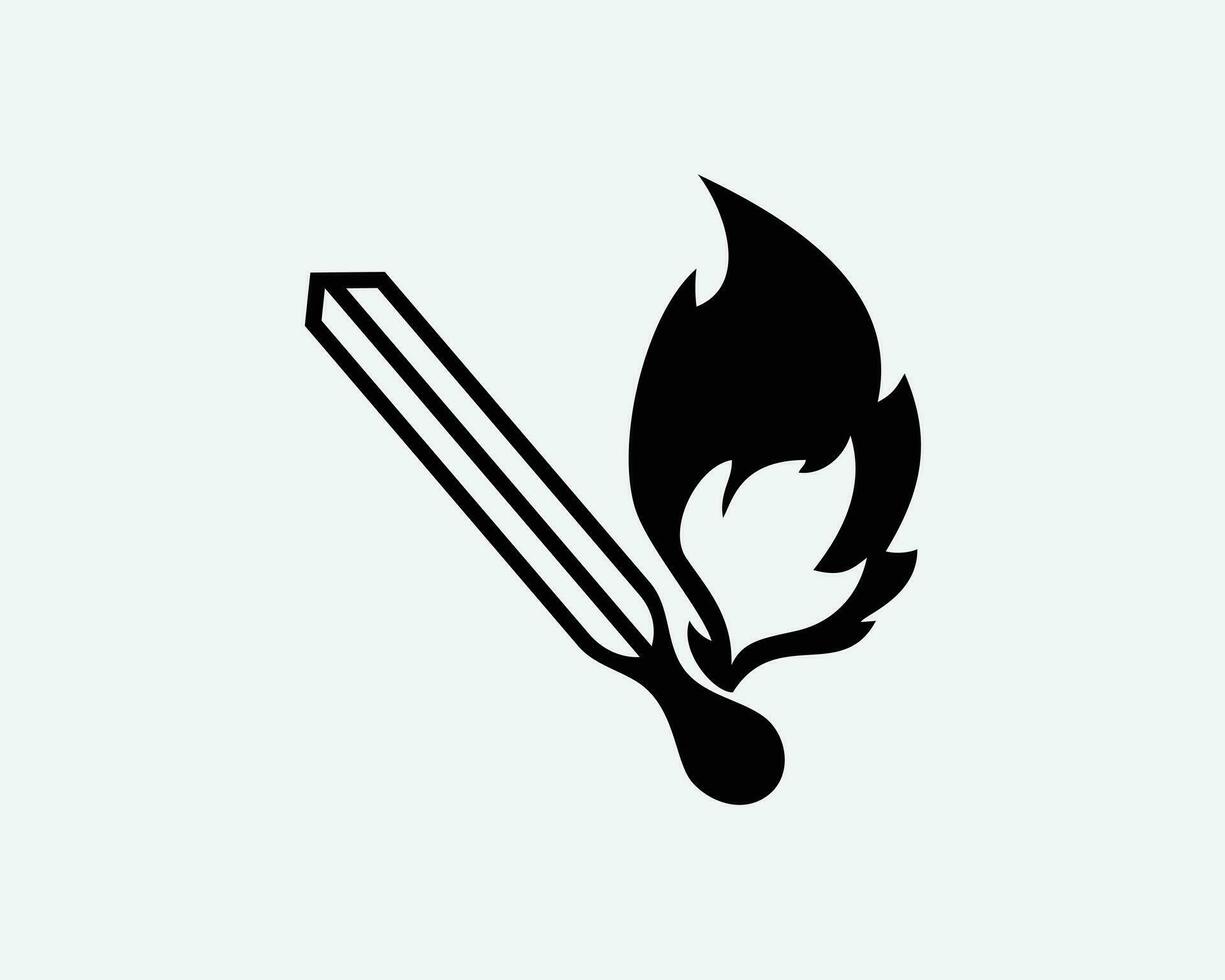 Burning Matchstick Light Match Stick Fire Flame Burn Black White Silhouette Symbol Icon Sign Graphic Clipart Artwork Illustration Pictogram Vector