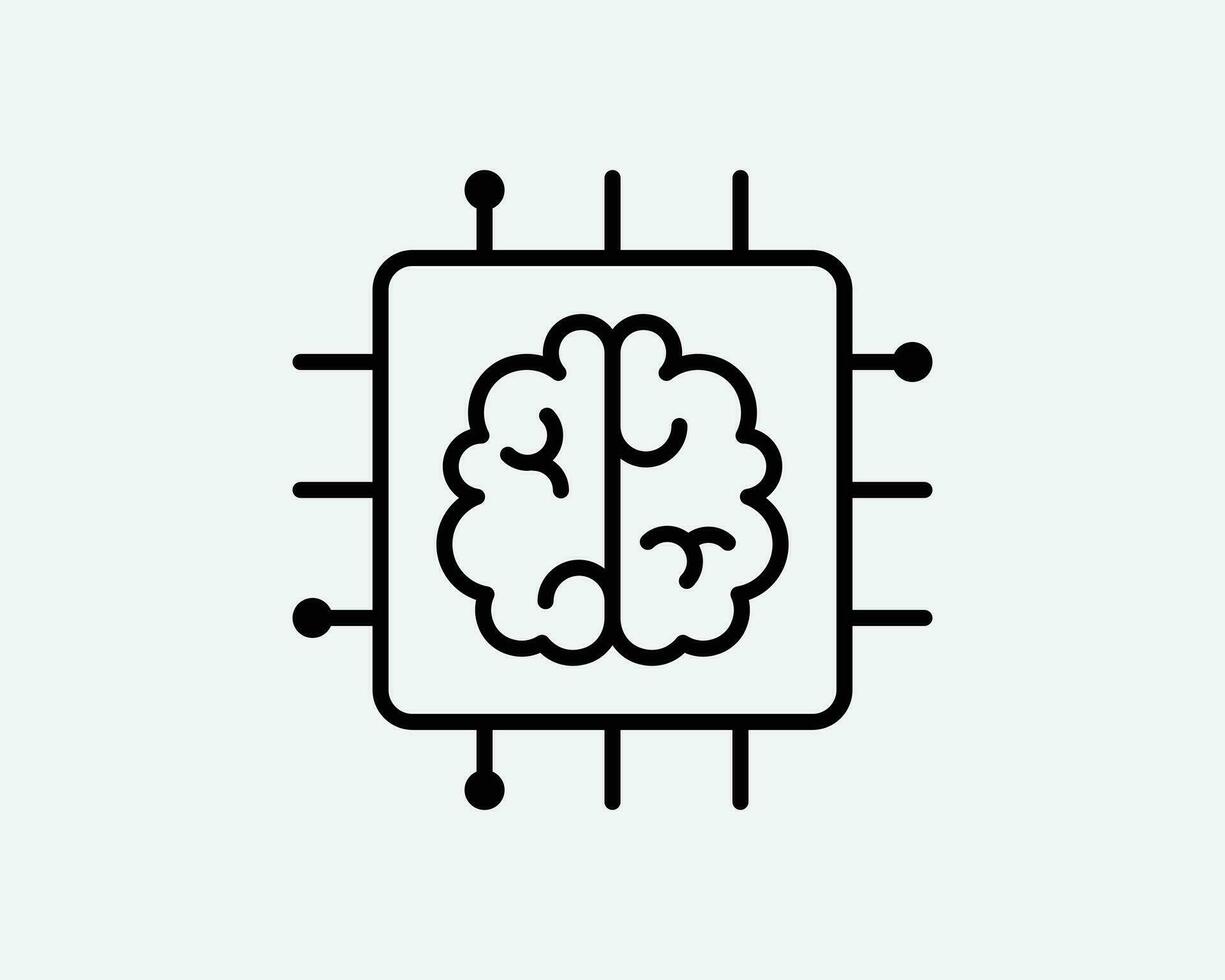 Artificial Intelligence Icon. AI Brain Computer Chip Circuit Processor CPU Technology Sign Symbol Black Artwork Graphic Illustration Clipart EPS Vector