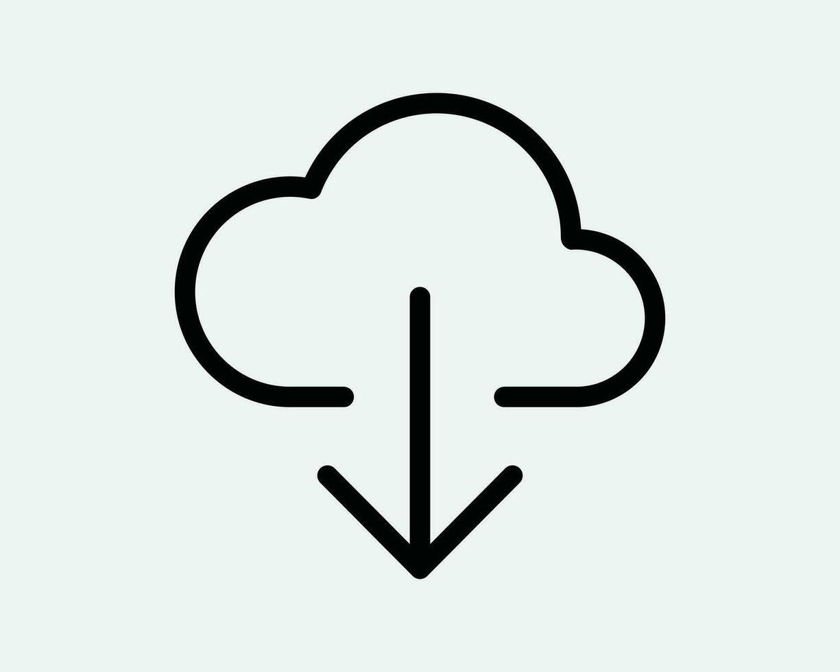Download Cloud Icon. Data Storage Network Database Web Server. Black White Outline Arrow Sign Symbol Illustration Artwork Graphic Clipart EPS Vector