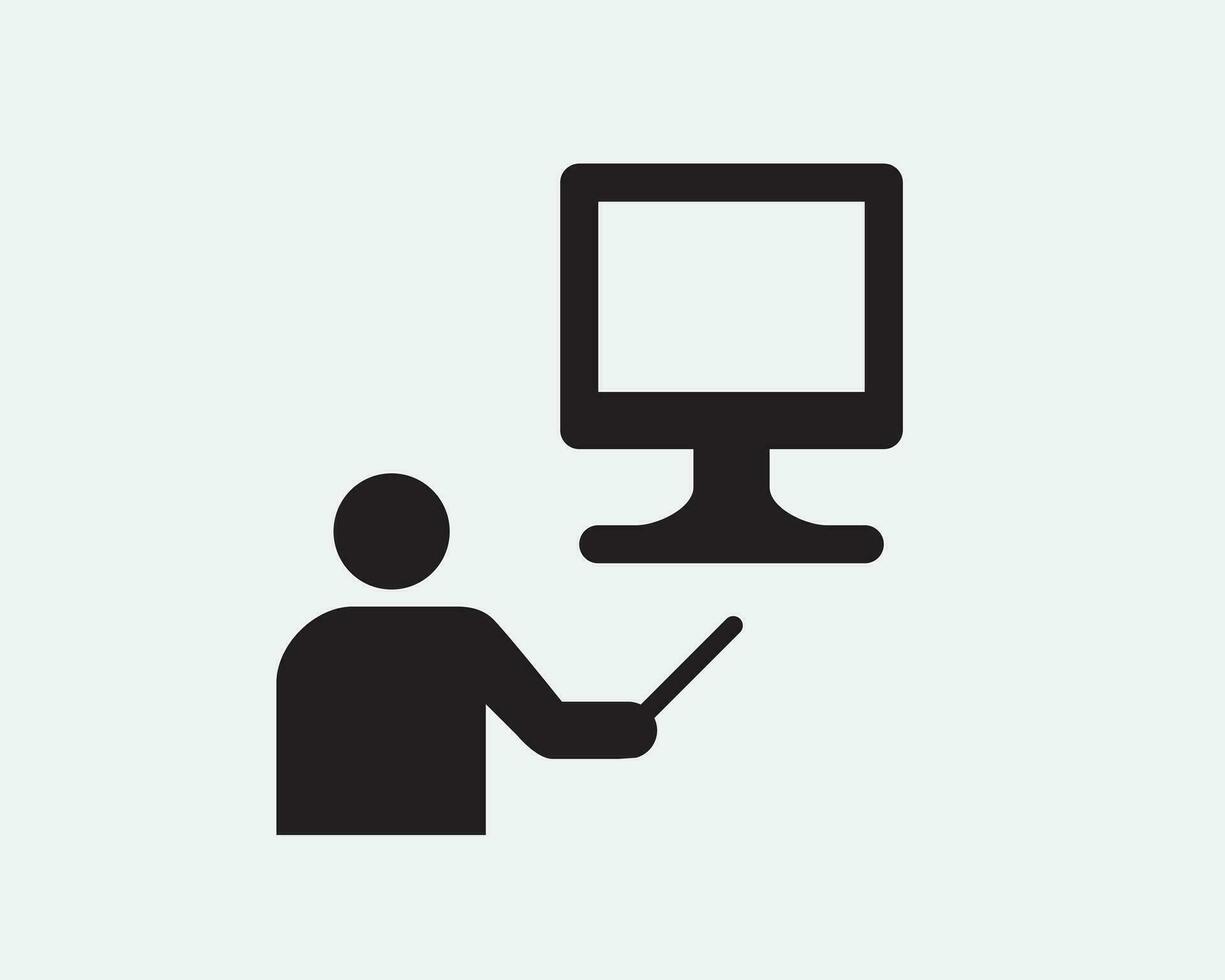 Screen Presentation Icon. Black and White Training Seminar Presenter School Teacher Sign Symbol Artwork Graphic Illustration Clipart Vector Cricut