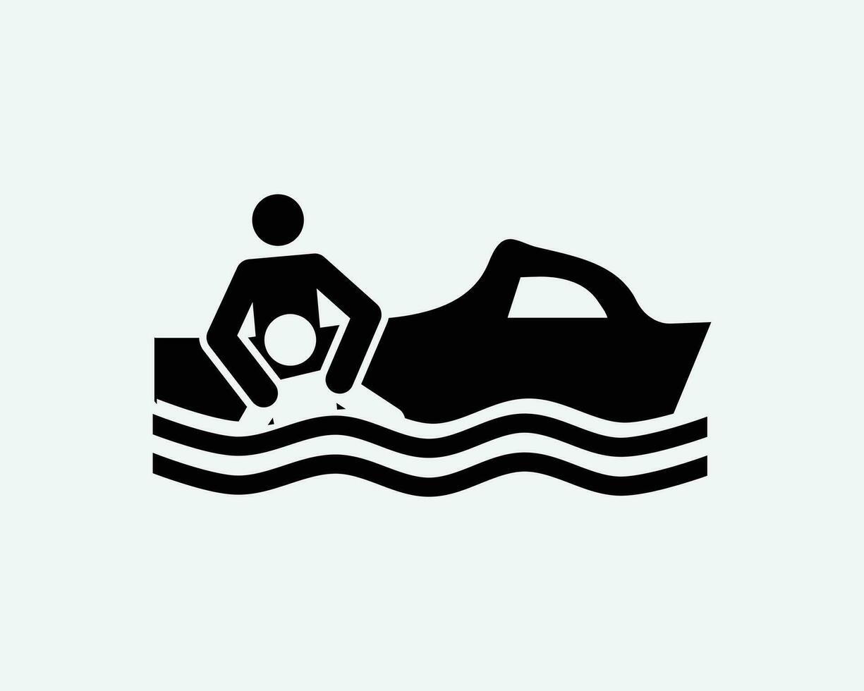 rescate barco bote salvavidas emergencia costa Guardia buscar lancha rápida negro blanco silueta firmar símbolo icono gráfico clipart obra de arte ilustración pictograma vector