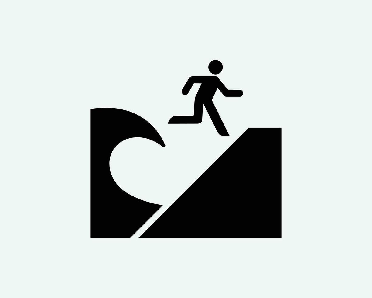 Tsunami Wave Evacuation Escape High Ground Inland Black White Silhouette Sign Symbol Icon Clipart Graphic Artwork Pictogram Illustration Vector