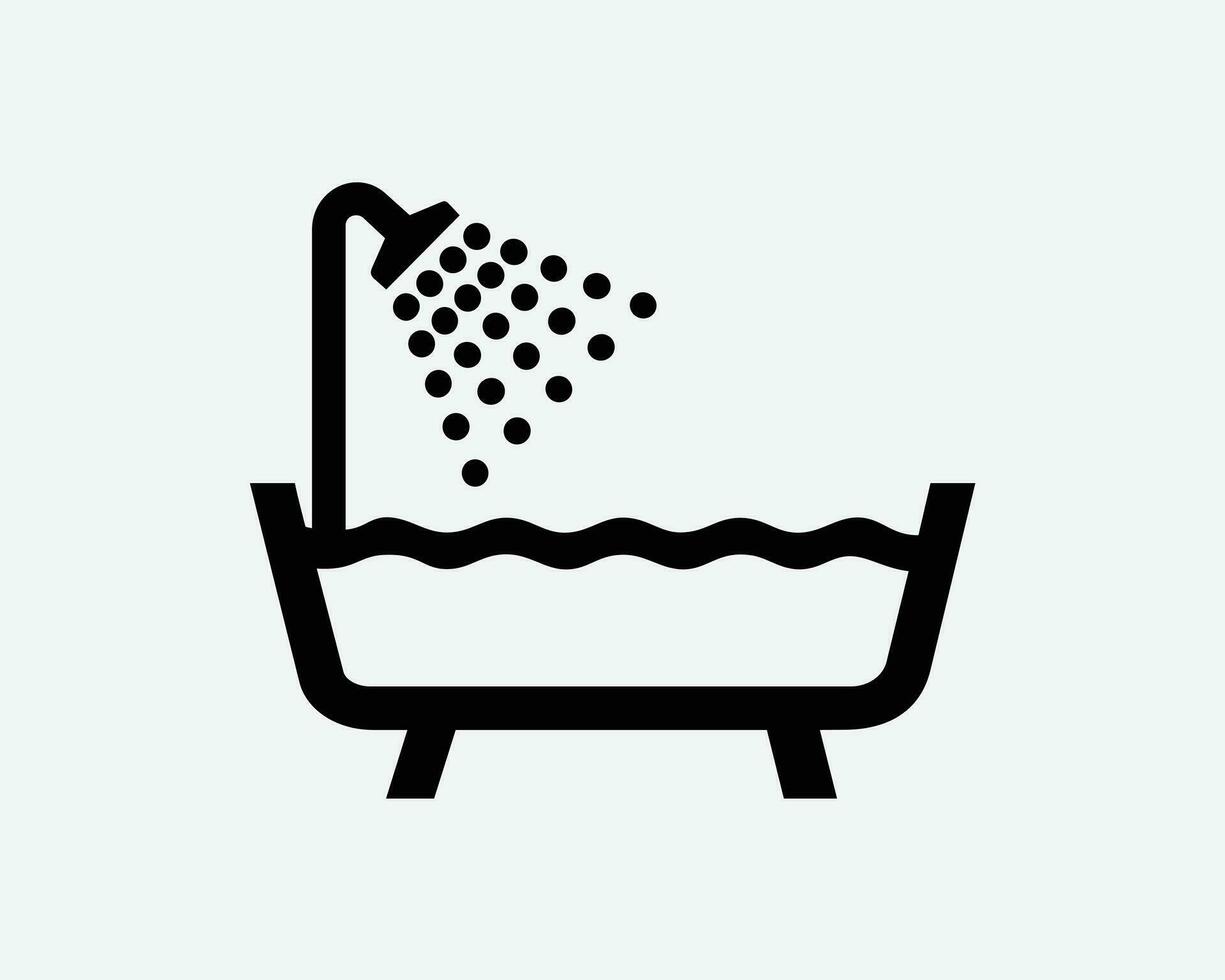 Bathtub Shower Bathroom Bath Tub Room Water Faucet Toilet Icon Black White Silhouette Symbol Sign Graphic Clipart Artwork Illustration Pictogram Vector