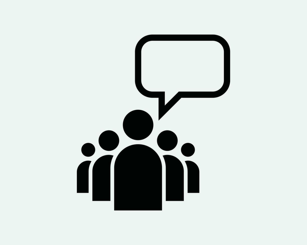 Public Team Opinion Leader Speech Speak Up Advocacy Union Group Protest Request Black and White Icon Sign Symbol Vector Artwork Clipart Illustration