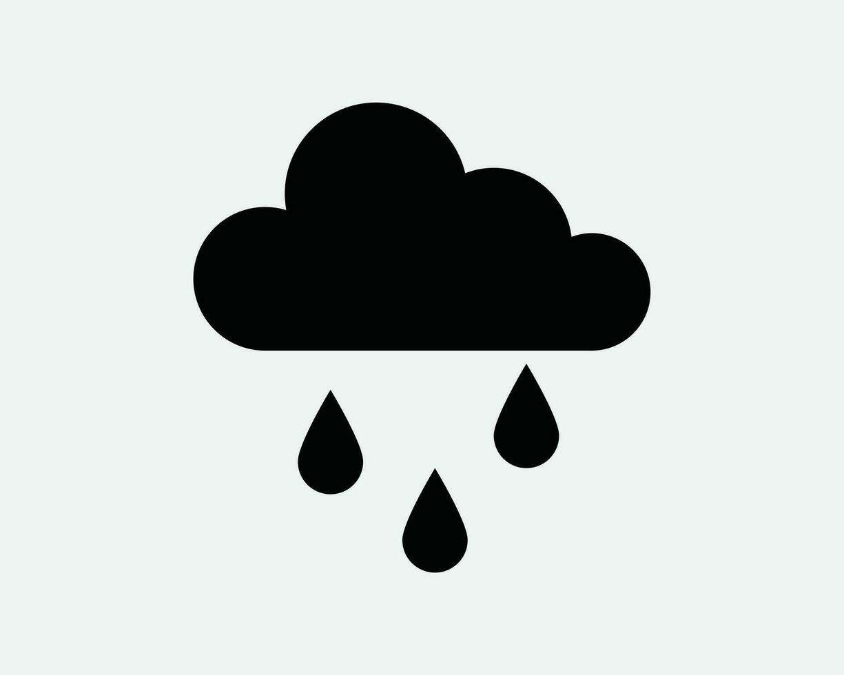 Rain Icon. Raining Cloud Water Drop Raindrop Weather Season Forecast Storm. Black White Sign Symbol Illustration Artwork Graphic Clipart EPS Vector