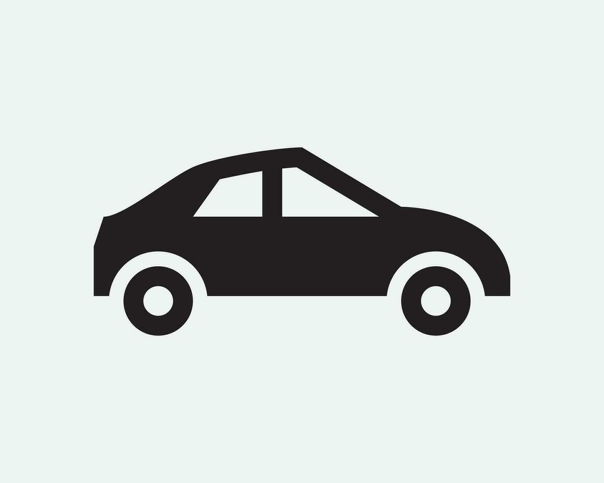 Car Vehicle Icon. Transport Transportation Auto Traffic Automobile Black White Side Shape Sign Symbol Illustration Artwork Graphic Clipart EPS Vector