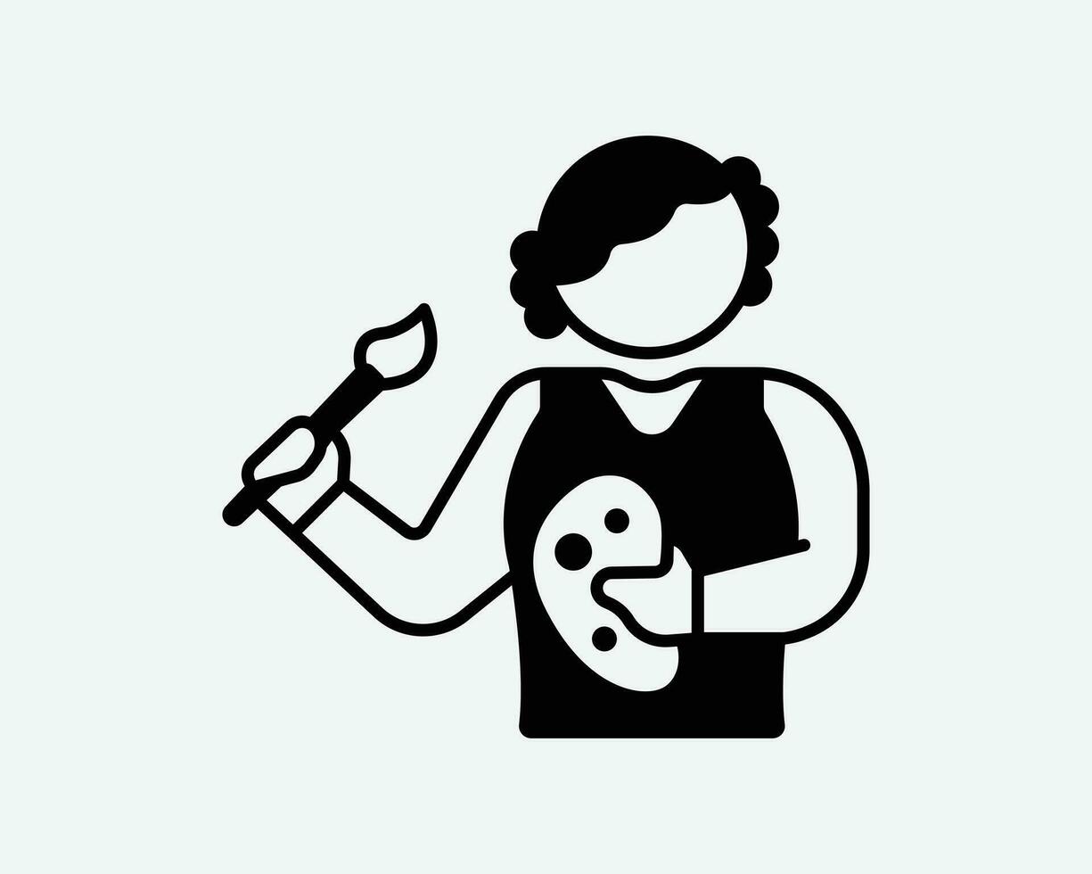 Female Artist Icon. Woman Painter Girl Art Design Paint Character Cartoon Career Job Sign Symbol Black Artwork Graphic Illustration Clipart EPS Vector
