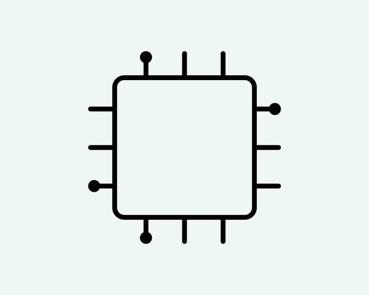 Computer Chip Icon. Tech Technology Processor Circuit CPU AI Memory Semiconductor Sign Symbol Black Artwork Graphic Illustration Clipart EPS Vector