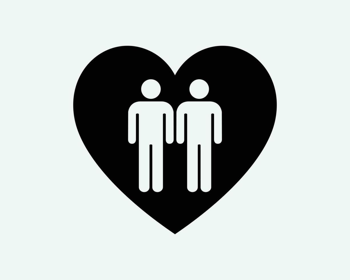Gay Couple In Love Icon LGBT LGBTQ Two Men Relationship Black White Silhouette Sign Symbol Icon Vector Graphic Clipart Illustration Artwork Pictogram