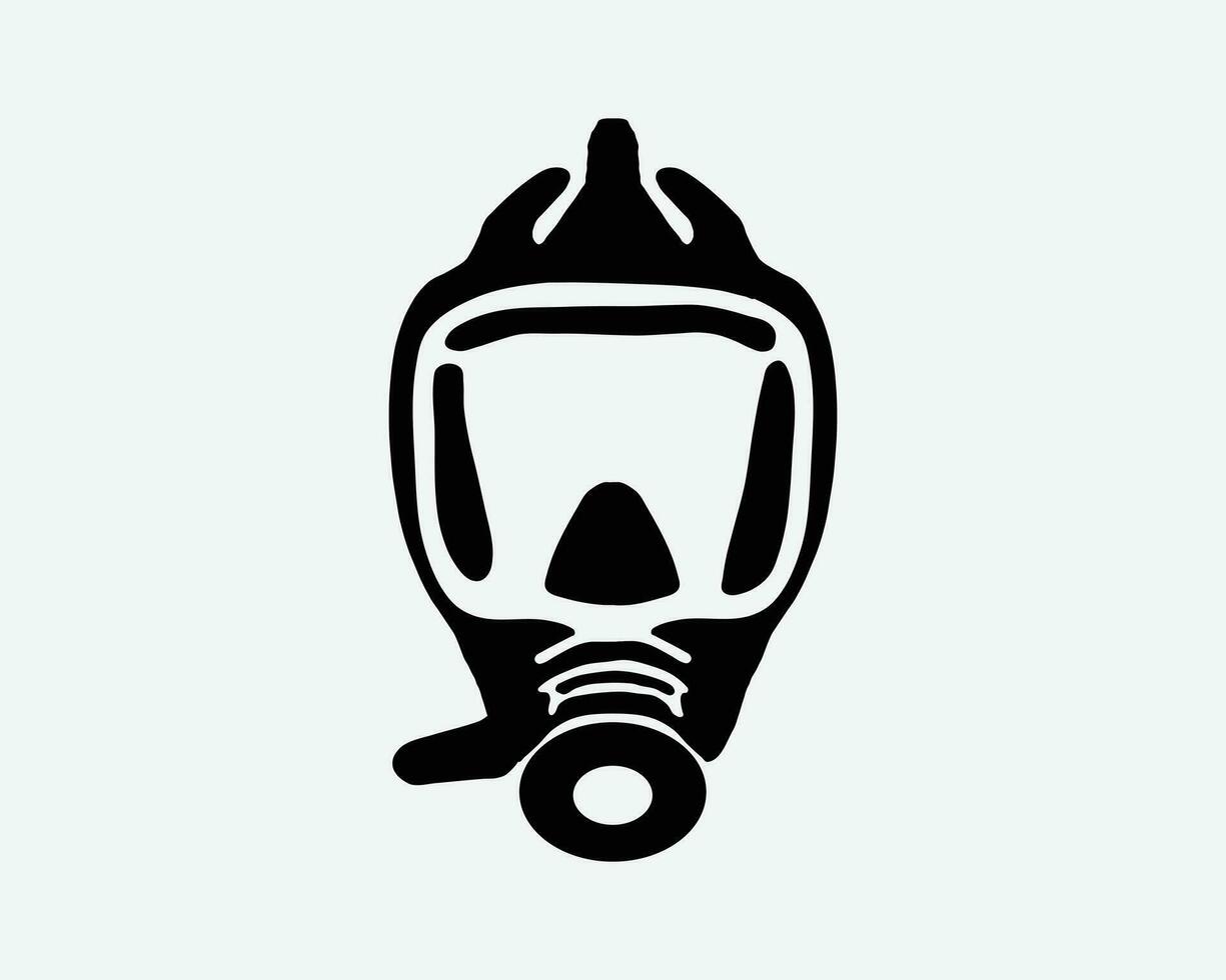 Hazmat Breathing Respirator Full Face Mask Ventilator Black White Silhouette Sign Symbol Icon Graphic Clipart Artwork Illustration Pictogram Vector