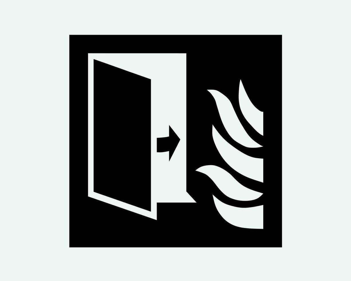 Emergency Fire Escape Exit Door Path Evacuate Signage Black White Silhouette Sign Symbol Icon Clipart Graphic Artwork Pictogram Illustration Vector