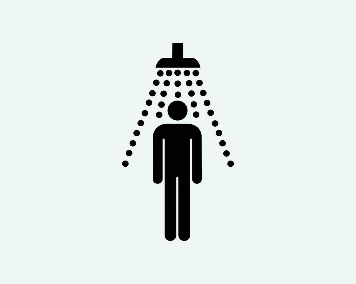 Man Showering Taking a Shower Stick Figure Black White Silhouette Sign Symbol Icon Vector Graphic Clipart Illustration Artwork Pictogram