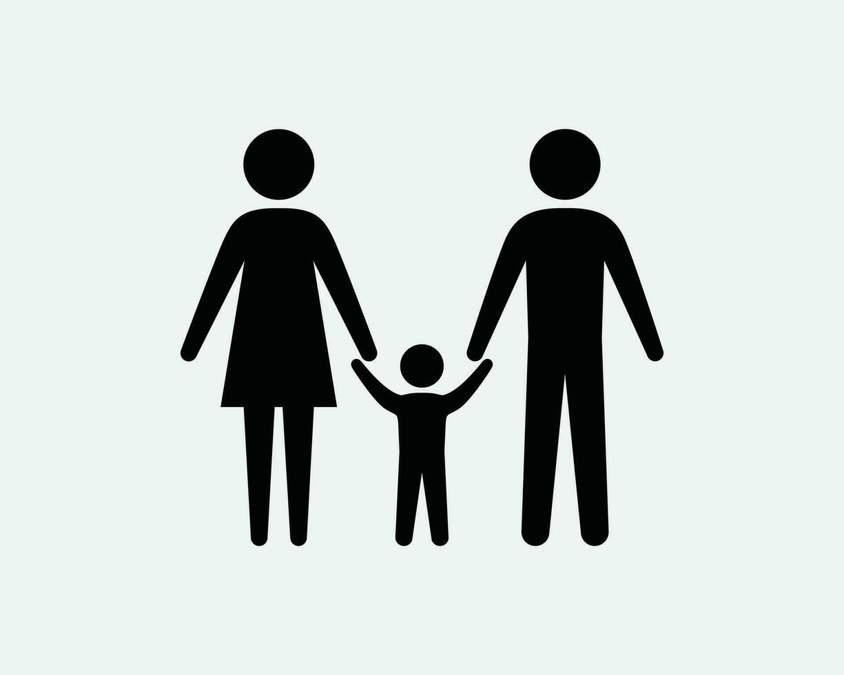 familia padre madre hijo participación manos palo figura hombre palo personas humano persona negro y blanco icono firmar símbolo vector obra de arte clipart ilustración