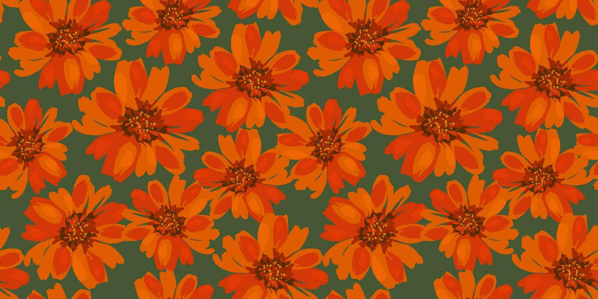 Autumn seamless pattern with flowers. Vector background for various surface. Hand drawn textures.