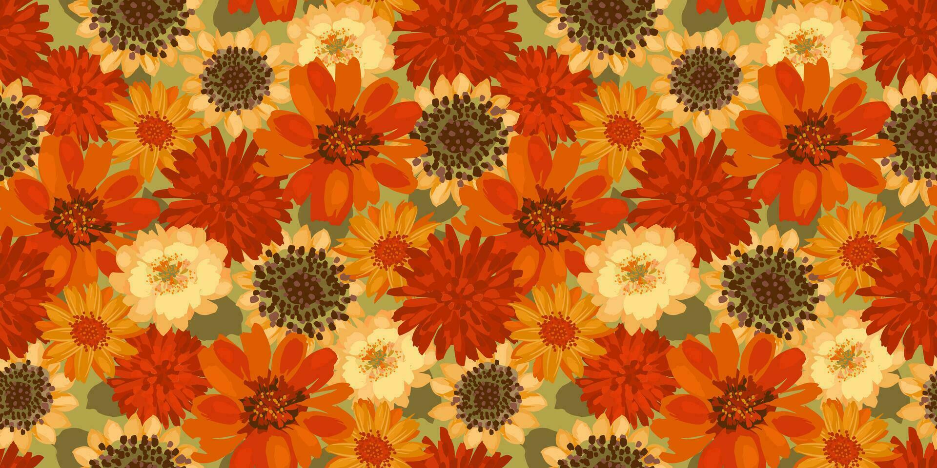 Autumn seamless pattern with flowers. Vector background for various surface. Hand drawn textures.