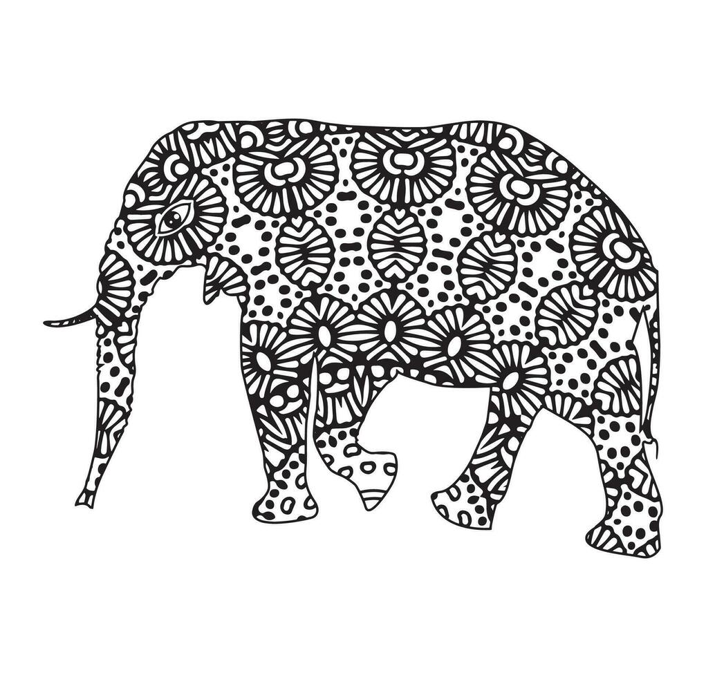 Elephant mandala coloring book, Indian elephant mandala, Ornate elephant, Hand drawn vector illustration