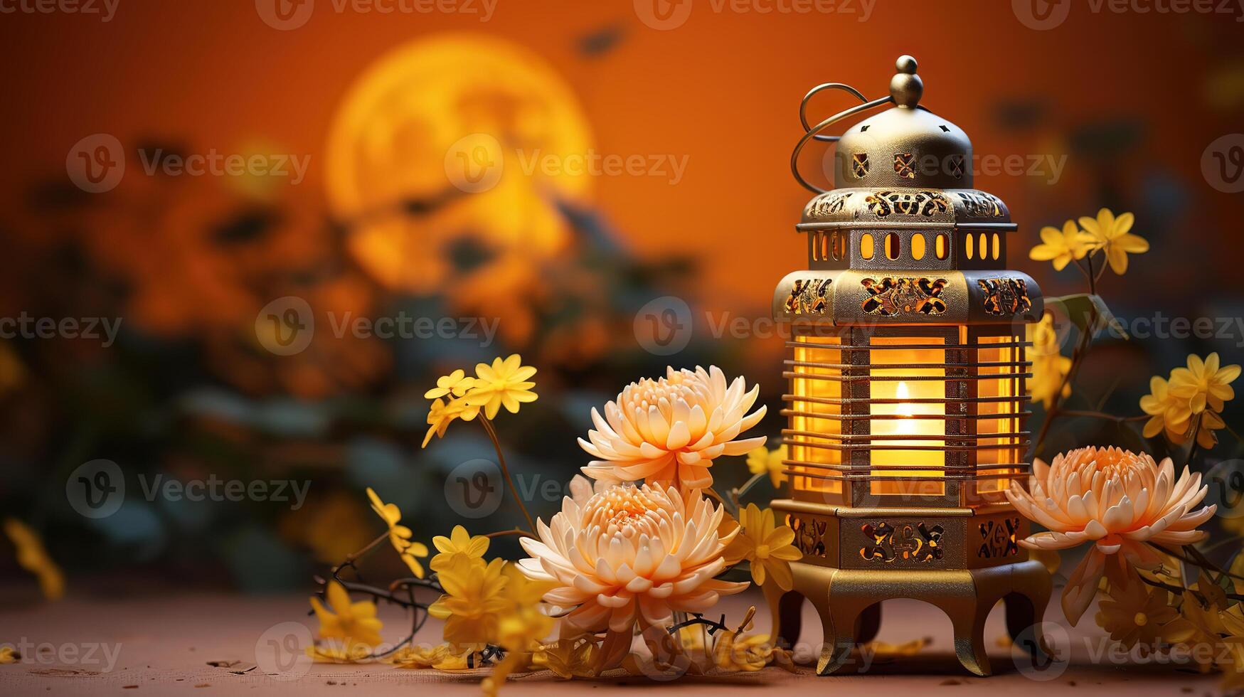 Lanterns and chrysanthemum flower. photo