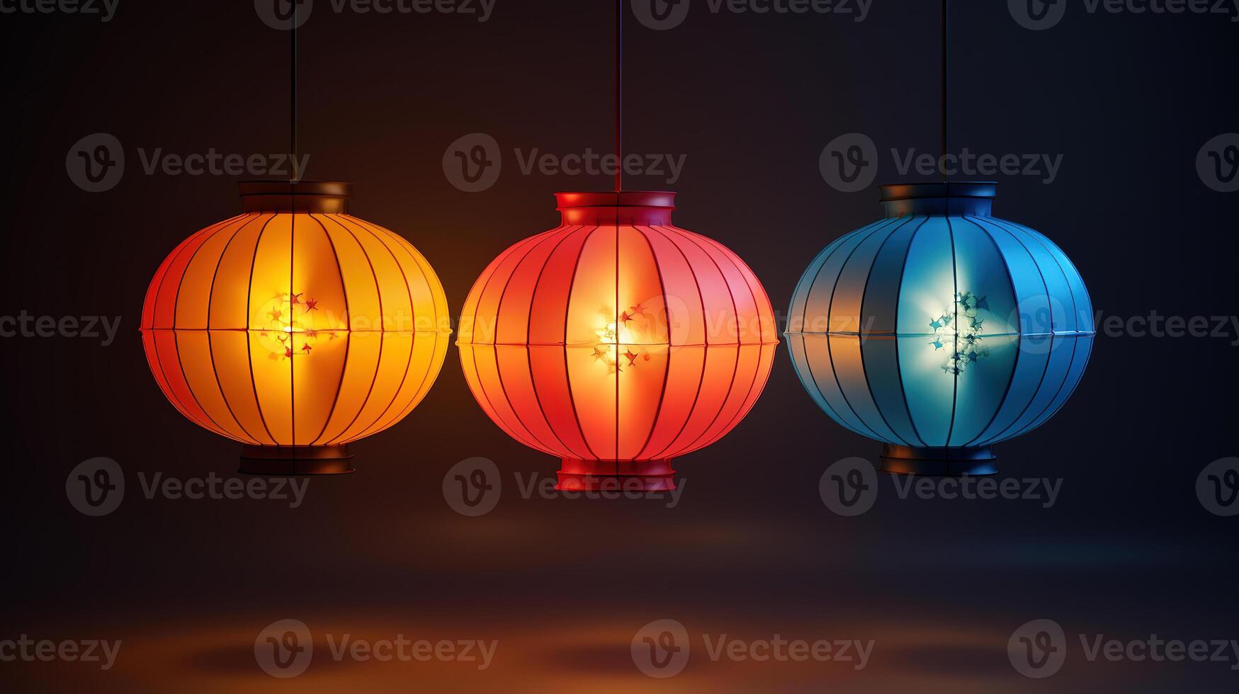 A row of lanterns with the word lantern on it. photo