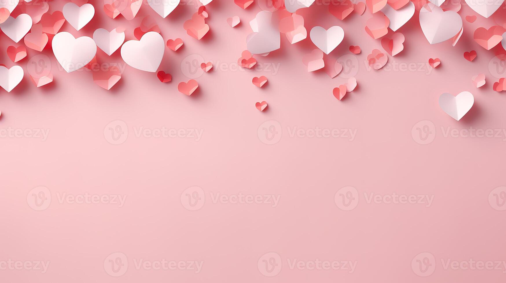 Valentines day greeting with falling hearts confetti. photo