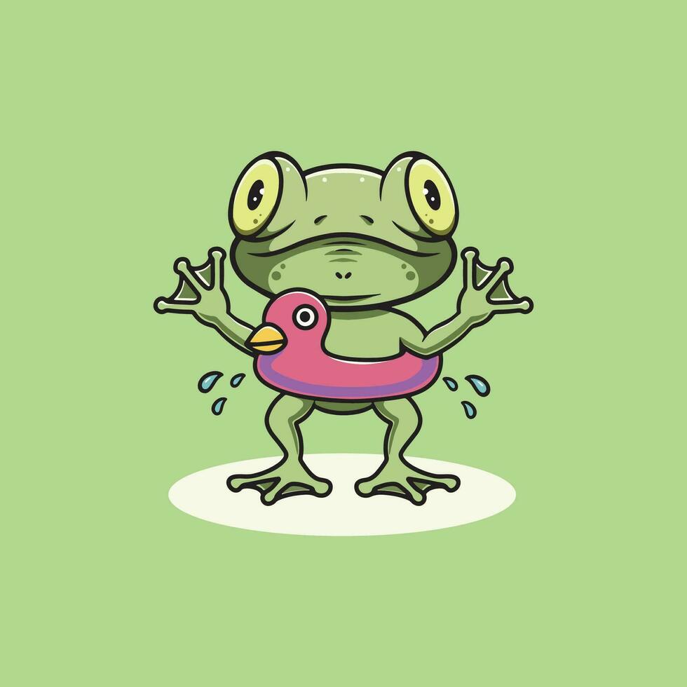 Cute frog wearing duck floater cartoon illustration vector