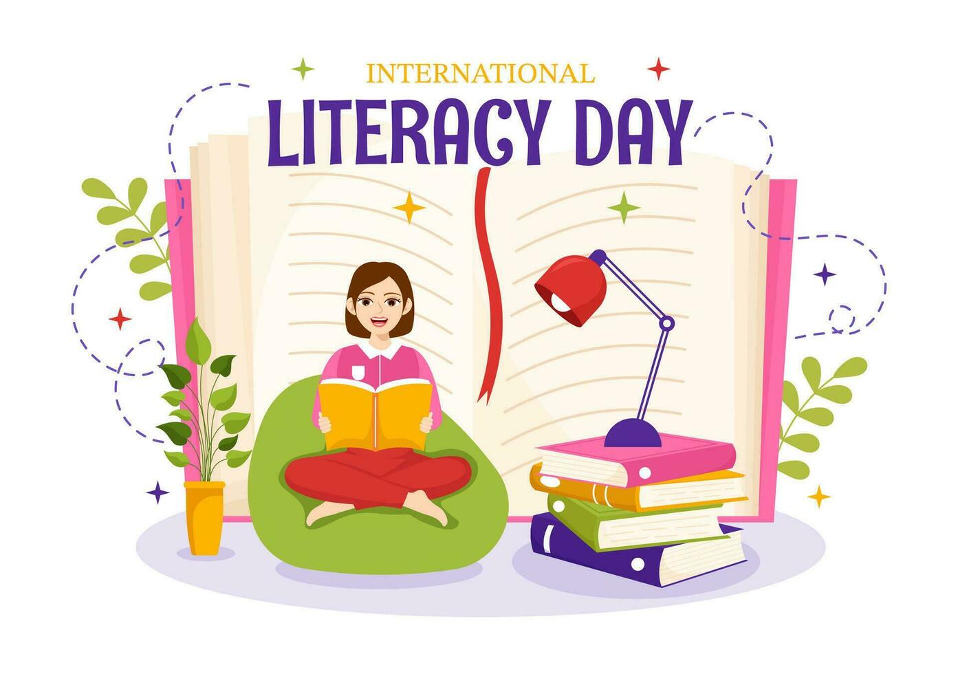 International Literacy Day Vector Illustration on 8th September with Book and Educational Equipment in Education Holiday Cartoon Hand Drawn Templates