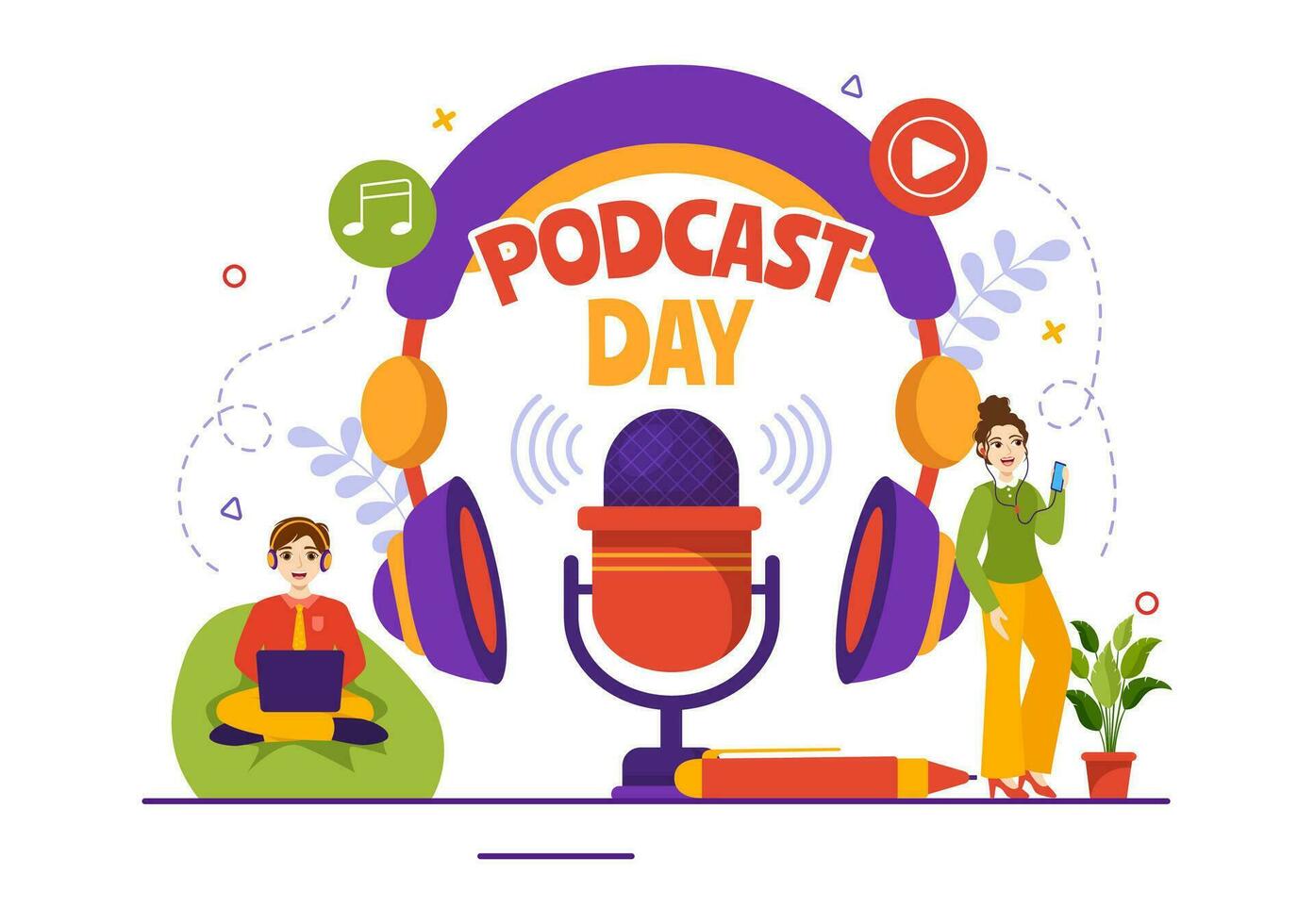 International Podcast Day Vector Illustration on September 30 with Broadcasting Studio Tools to Event Livestream in Cartoon Hand Drawn Templates