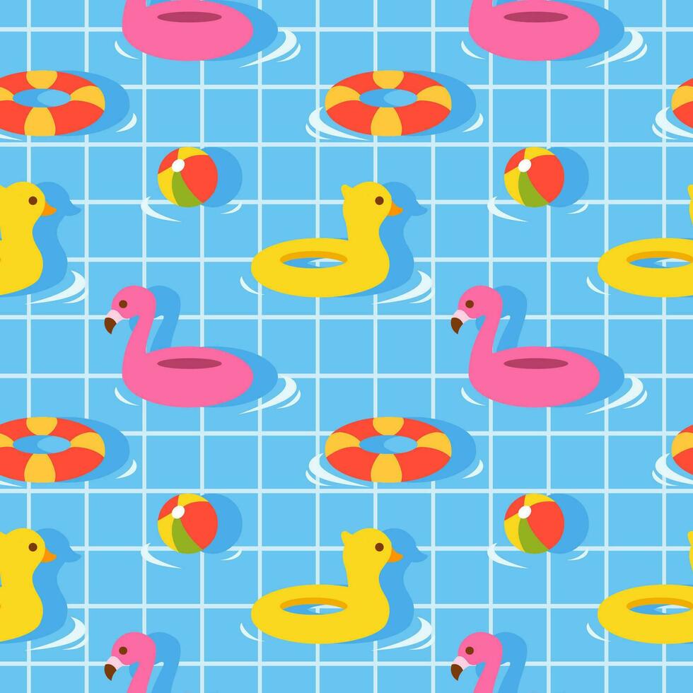 Swimming Pool Seamless Pattern Vector Illustration with Summer Vacation Element in Flat Cartoon Template Hand Drawn