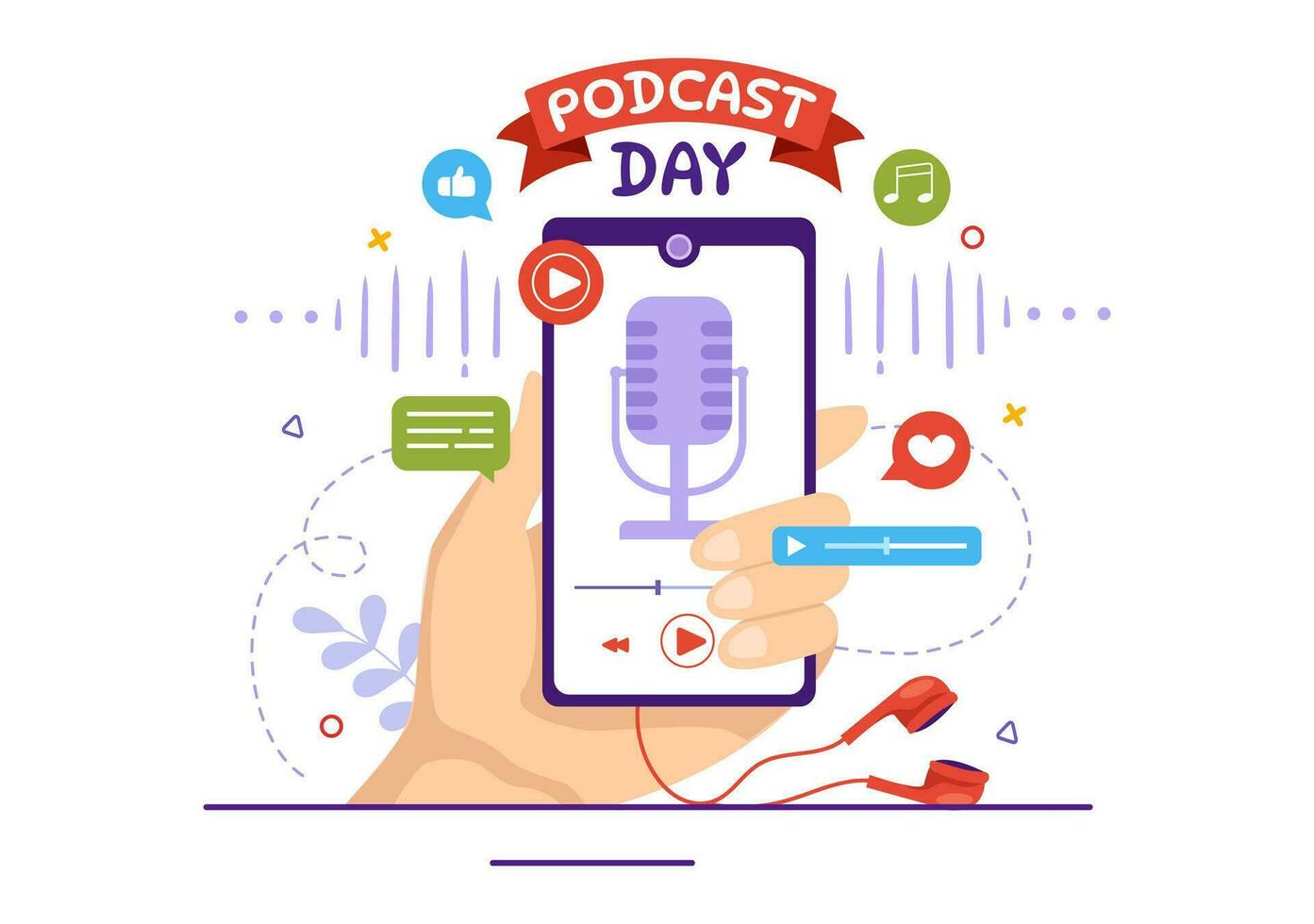 International Podcast Day Vector Illustration on September 30 with Broadcasting Studio Tools to Event Livestream in Cartoon Hand Drawn Templates