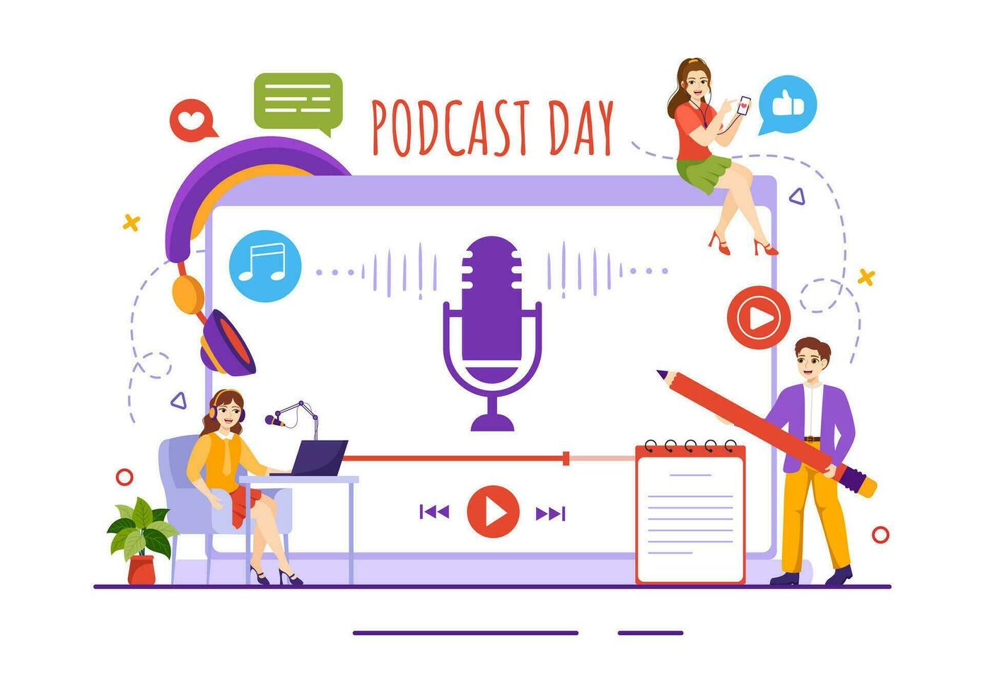 International Podcast Day Vector Illustration on September 30 with Broadcasting Studio Tools to Event Livestream in Cartoon Hand Drawn Templates