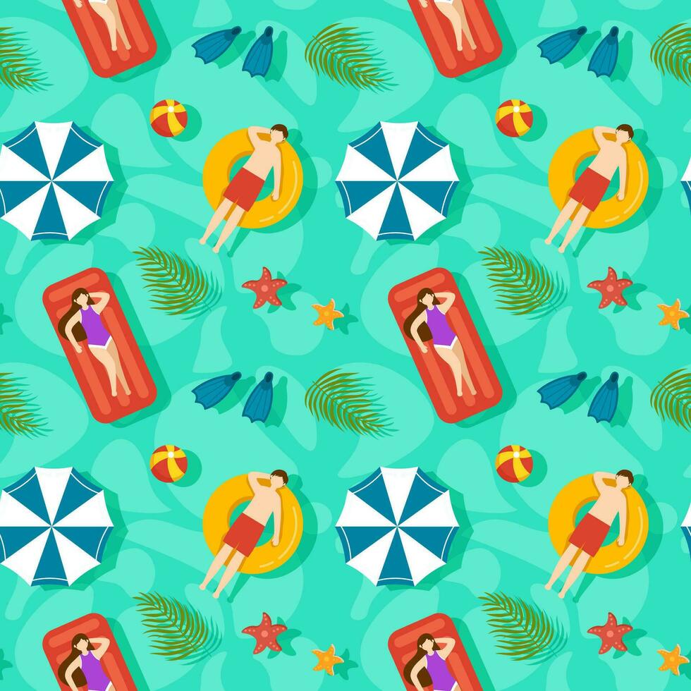 Swimming Pool Seamless Pattern Vector Illustration with Summer Vacation Element in Flat Cartoon Template Hand Drawn