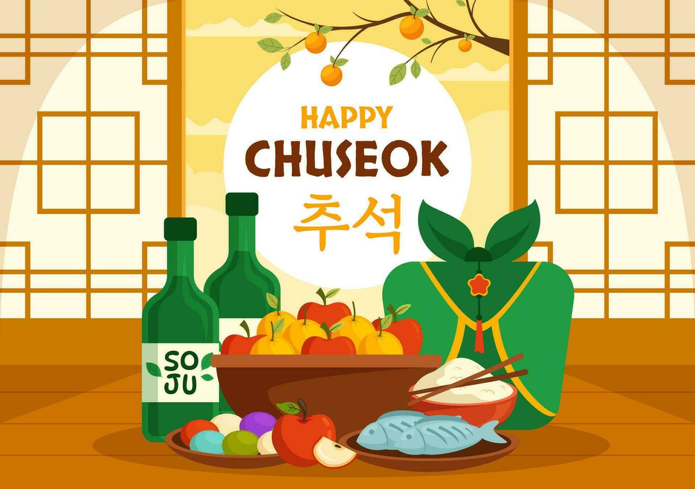 Happy Chuseok Day Vector Illustration of Korean Thanksgiving Event with