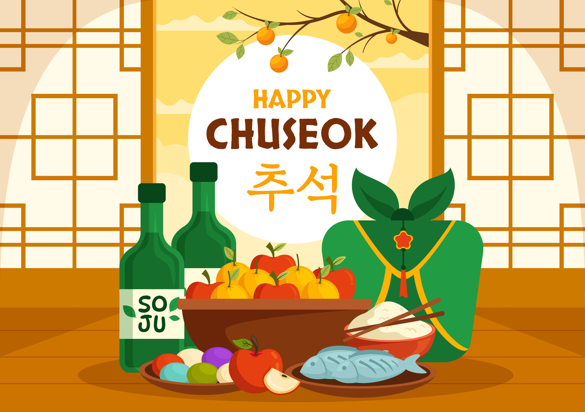 Happy Chuseok Day Vector Illustration of Korean Thanksgiving Event with
