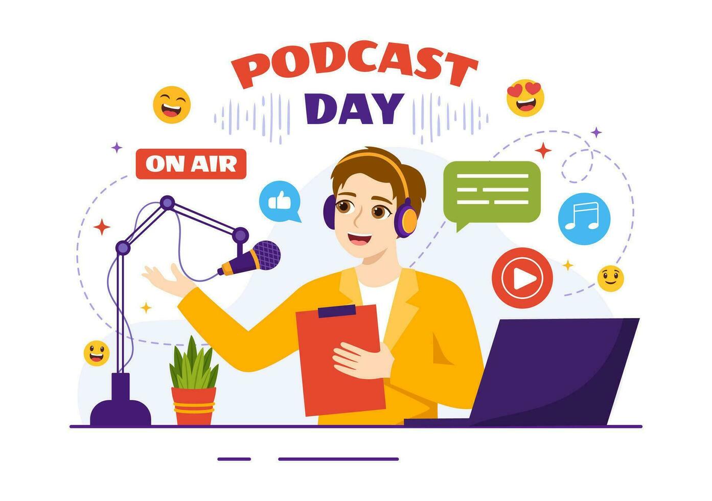 International Podcast Day Vector Illustration on September 30 with Broadcasting Studio Tools to Event Livestream in Cartoon Hand Drawn Templates