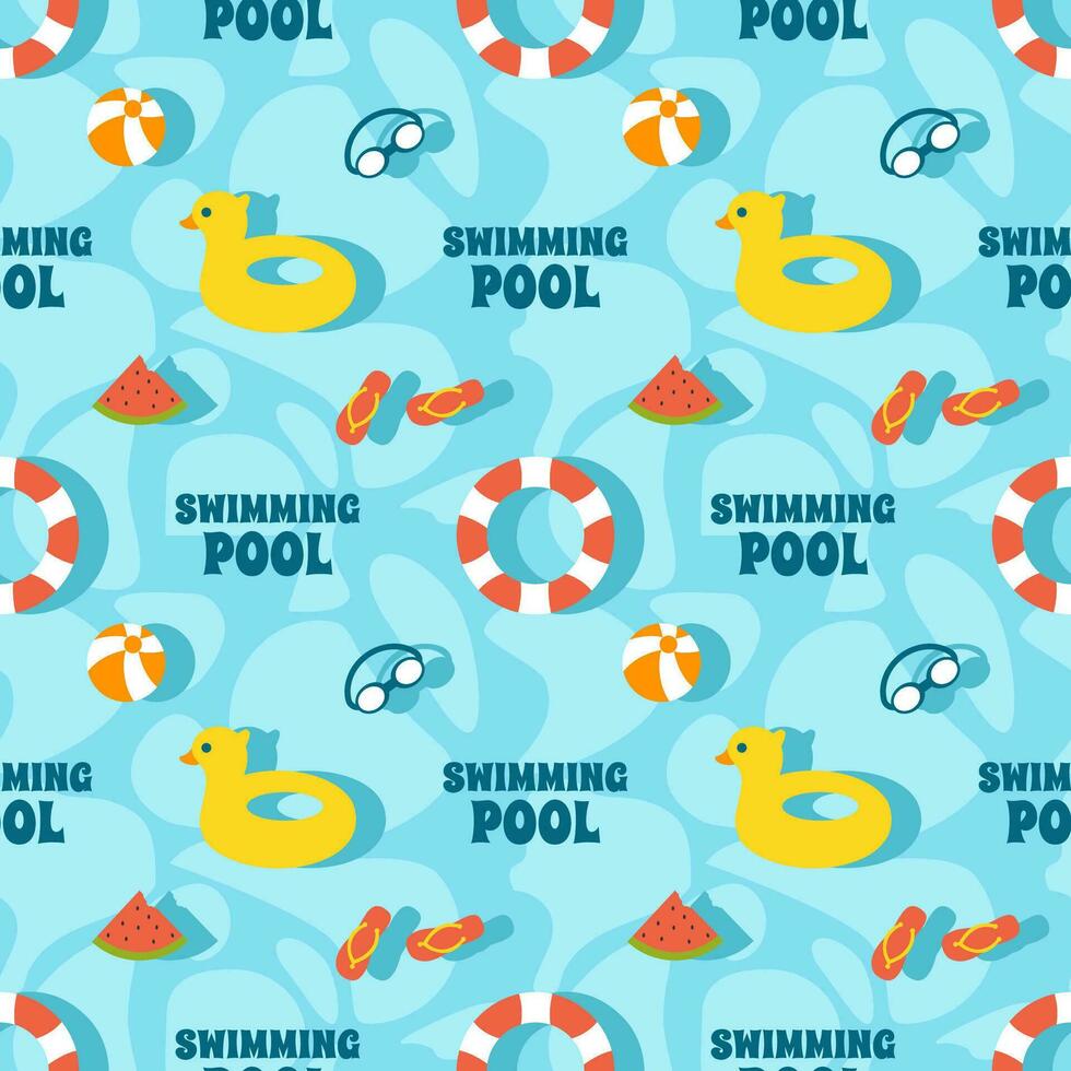 nadando piscina sin costura modelo vector ilustración con verano vacaciones elemento en plano dibujos animados modelo mano dibujado